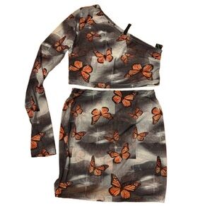 ASYOU (ASOS) Y2K one shoulder mesh beach crop rave set in butterfly print 🦋🔥